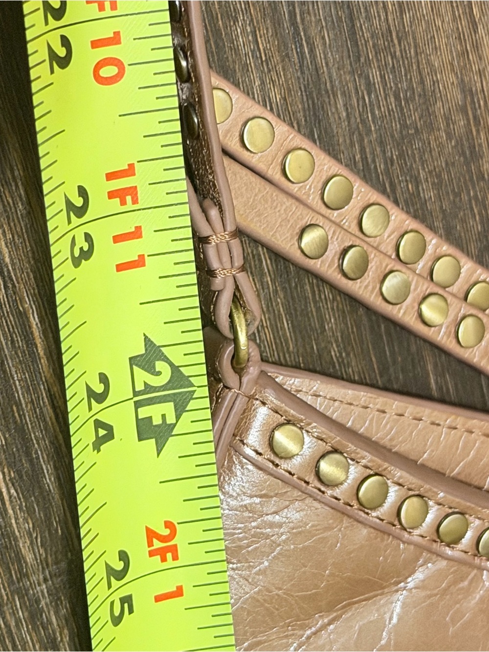 HOBO Leather Crossbody Wristlet Pouch Taupe/Gold Blush Studded Minimalist Bag - Picture 12 of 12